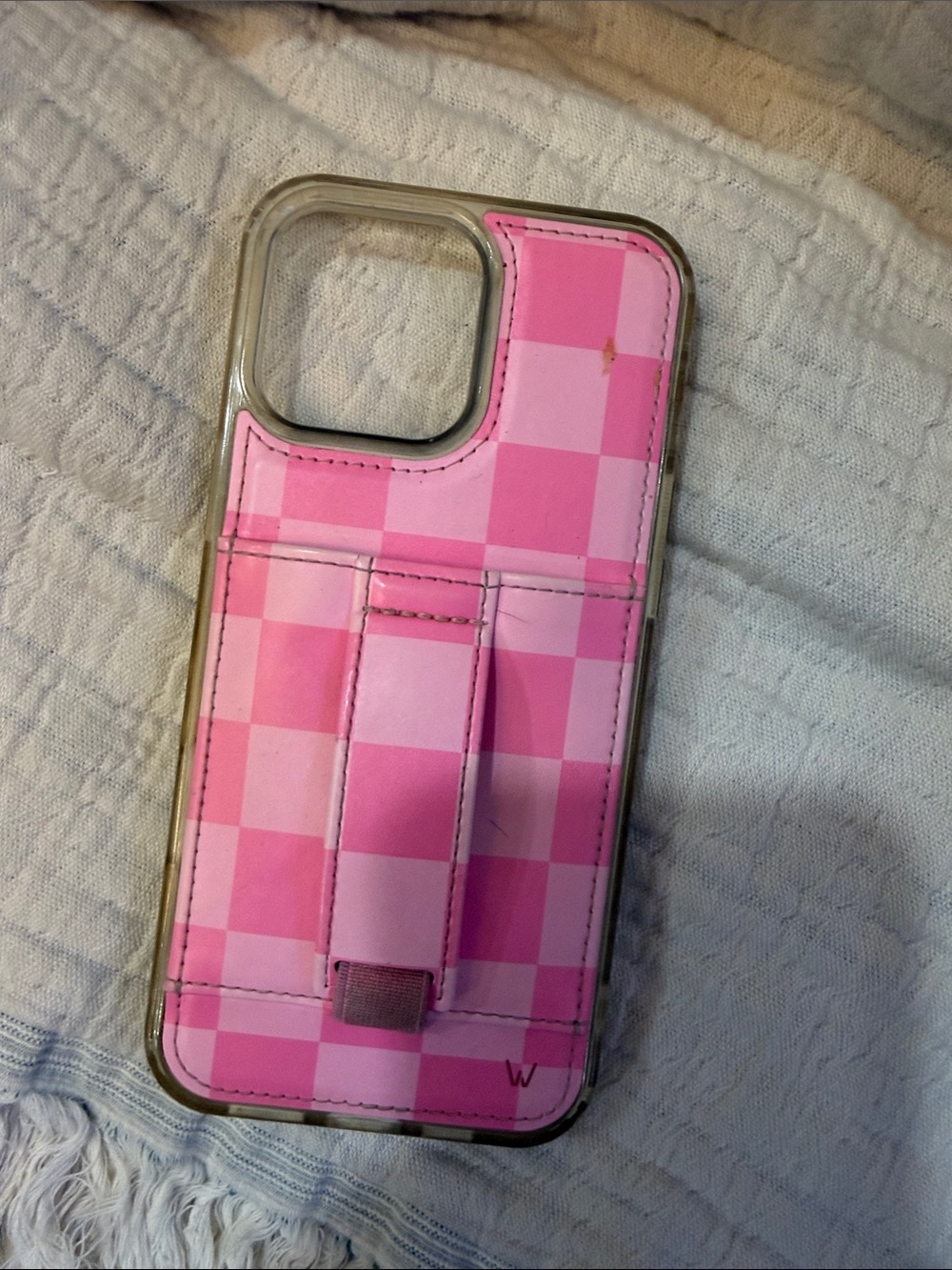 Pink Checkered Protective Phone Case with Hand Strap iPhone 16 pro max